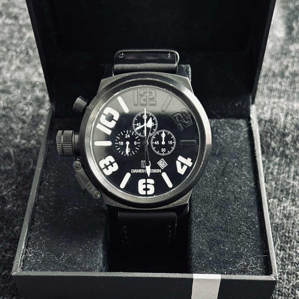 Danish Design Black Steel Oversized Chronograph Watch with Case – Men / Unisex